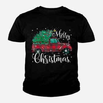 Buffalo Plaid Christmas Tree Vintage Red Truck Xmas Gift Youth T-shirt | Crazezy