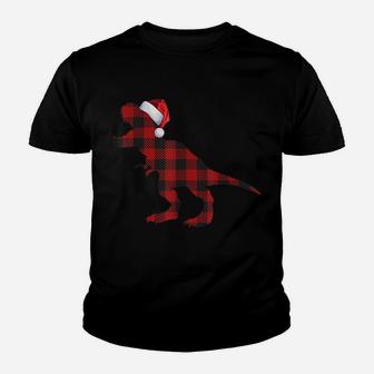 Buffalo Red Plaid Lumberjack Dinosaur T-Rex Christmas Hat Youth T-shirt | Crazezy