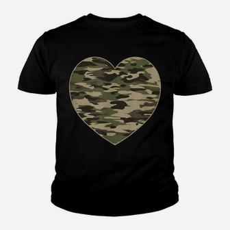 Camo Heart Valentines Day Gifts Camoflauge Military Tactical Youth T-shirt | Crazezy