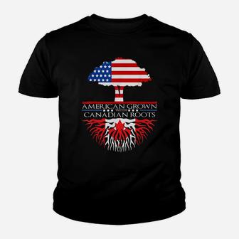 Canadian Roots American Grown Tree Flag Usa Canada Youth T-shirt | Crazezy