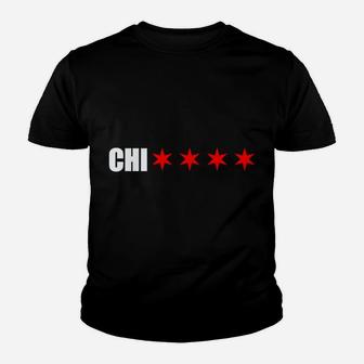 Chicago Chi With 4 Red 6 Corner Stars Of The Chicago Flag Sweatshirt Youth T-shirt | Crazezy
