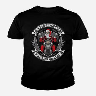 Christmas Biker Shirt Sons Of Santa North Pole Chapter Youth T-shirt | Crazezy