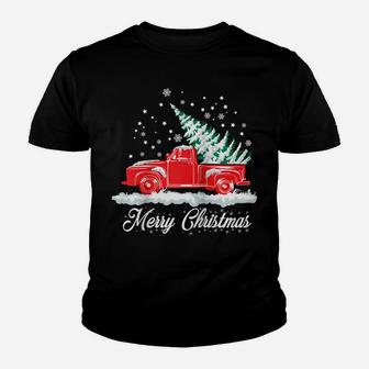 Christmas Classic Old Red Truck Classic XMAS Tree Raglan Baseball Tee Youth T-shirt | Crazezy UK