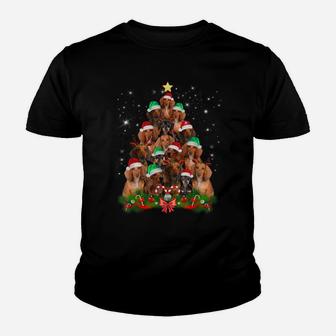 Christmas Dachshund Tree T Shirt Funny Pajamas Xmas Youth T-shirt | Crazezy
