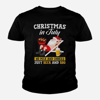 Christmas In July - No Milk And Cookies Just Beer And Bbq Youth T-shirt | Crazezy
