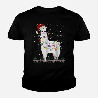 Christmas Llama Santa Hat Ugly Xmas Tree Alpaca Shirt Youth T-shirt | Crazezy