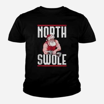 Christmas North Swole Muscled Santa Holiday Workout Costume Youth T-shirt | Crazezy UK