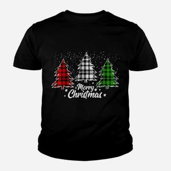 Christmas Tree Buffalo Plaid Red White Green Xmas Light Gift Youth T-shirt | Crazezy