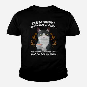 Coffee Spelled Backwards Is Eeffoc Black Cat - Coffee Lover Youth T-shirt | Crazezy CA