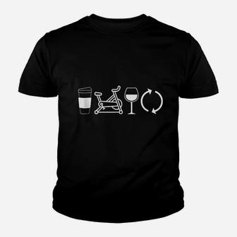 Coffee Spin Wine Repeat Funny Spinning Class Workout Gym Youth T-shirt | Crazezy UK