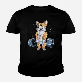 Corgi Weightlifting Funny Deadlift Men Fitness Gym Workout Youth T-shirt | Crazezy