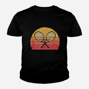 Crossed Tennis Racquets Retro 80s Sun Vintage Youth T-shirt | Crazezy