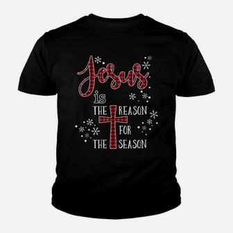 Cute Jesus Is The Reason For The Season Buffalo Plaid Pajama Youth T-shirt | Crazezy