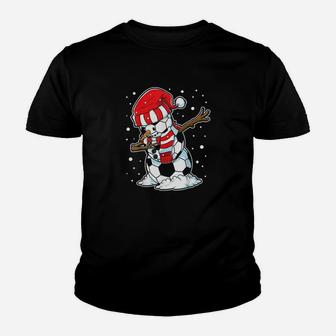 Dabbing Snowman Soccer Ball Christmas Santa Boys Dab Youth T-shirt | Crazezy