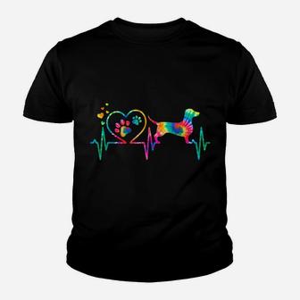 Dachshund Doxie Weenie Mom Dad Heartbeat Tie Dye Dog Gift Youth T-shirt | Crazezy