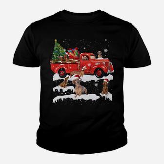 Dachshund Riding Red Truck Merry Christmas X-Mas Ugly Gift Youth T-shirt | Crazezy