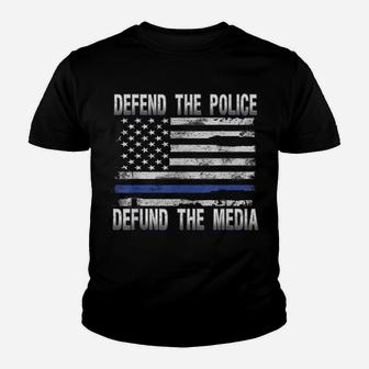 Defend Police Defund Media Support Thin Blue Line Us Flag Youth T-shirt | Crazezy DE