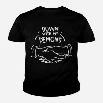 Down With My Demons Deal Handshake Humour Youth T-shirt | Crazezy