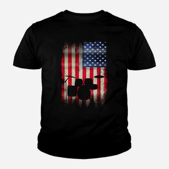 Drum Set Usa American Flag 4Th Of July Patriotic Drummer Sweatshirt Youth T-shirt | Crazezy