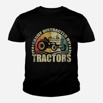 Easily Distracted By Tractors Funny Farmer Vintage Tractor Youth T-shirt | Crazezy