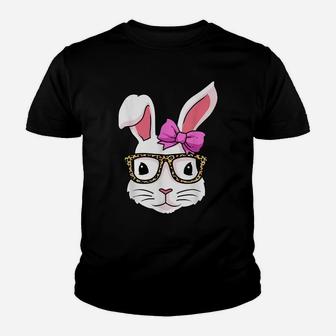 Easter Shirt Leopard Print Glasses Egg Hunting Easter Bunny Youth T-shirt | Crazezy AU