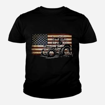 Farm Tractor Usa Flag Patriotic Vintage Farmer Farming Gift Sweatshirt Youth T-shirt | Crazezy