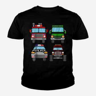 Fire Truck Garbage Truck Monster Truck Police Car Youth T-shirt | Crazezy UK
