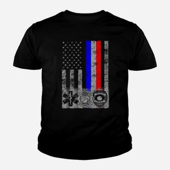 Fireman, Police, And Emt First Responder Flag Sweatshirt Youth T-shirt | Crazezy