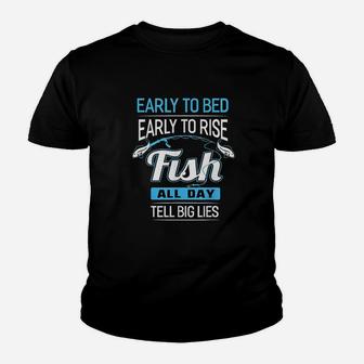 Fish All Day Tell Big Lies Funny Fishing Youth T-shirt | Crazezy UK