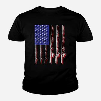 Fishing Flag Shirt Funny Patriotic Fathers Day 4th Of July Youth T-shirt | Crazezy