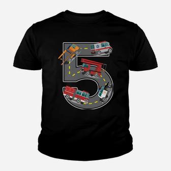 Five Year Old 5Th Birthday Fire Truck Ambulance Police Car Youth T-shirt | Crazezy
