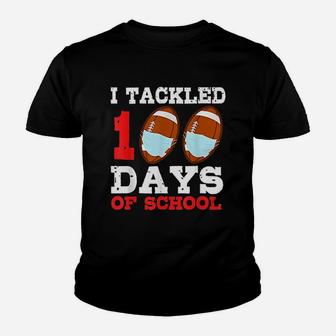 Football Funny 100 Days Of School Teacher Boy Gift Youth T-shirt | Crazezy UK
