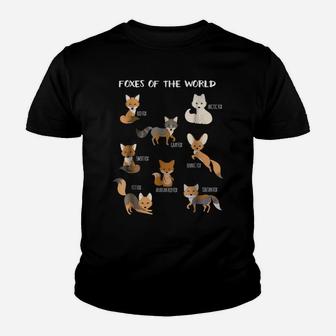 Foxes Of The World Funny Fox Animals Educational T Shirt Youth T-shirt | Crazezy UK