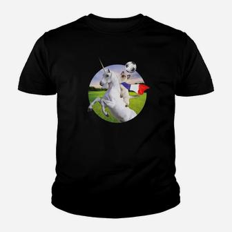 France Cat Riding Unicorn Playing Soccer Simple Art Youth T-shirt | Crazezy UK