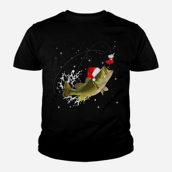 Funny Bass Fishing Santa Hat Christmas Pajama Fishermen Gift Youth T-shirt | Crazezy DE