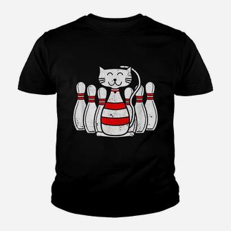 Funny Cat Lover Gift Bowling Pin Cat Bowler Cats And Bowling Youth T-shirt | Crazezy UK