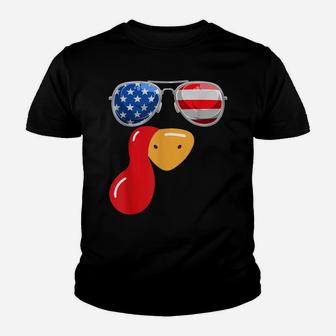 Funny Cute Turkey Face Thanksgiving American Flag Sunglasses Youth T-shirt | Crazezy