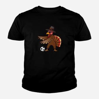 Funny Dabbing Flossing Turkey Soccer Thanksgiving Youth T-shirt | Crazezy