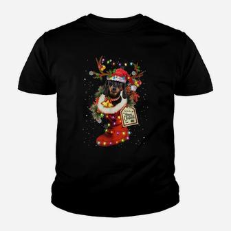 Funny Dachshund Dog In Christmas Sock Santa Hat Xmas Dog Youth T-shirt | Crazezy DE