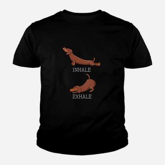 Funny Dachshund Dog Yoga Inhale Exhale Youth T-shirt | Crazezy