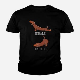 Funny Dachshund Weiner Dog Yoga Inhale Exhale Sausage Youth T-shirt | Crazezy