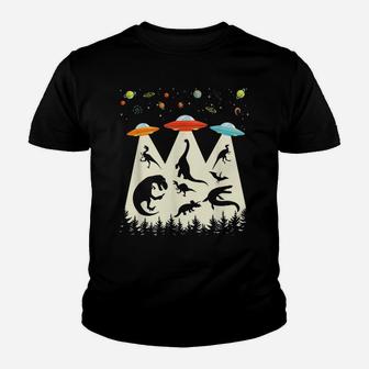 Funny Dinosaur Ufo Lover Gift Retro Vintage Alien Abduction Youth T-shirt | Crazezy