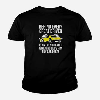 Funny Husband Driver Great Wife Racing Car Parts Youth T-shirt | Crazezy UK