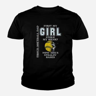 Funny Proud Softball Dad Girl Stole My Heart Youth T-shirt | Crazezy