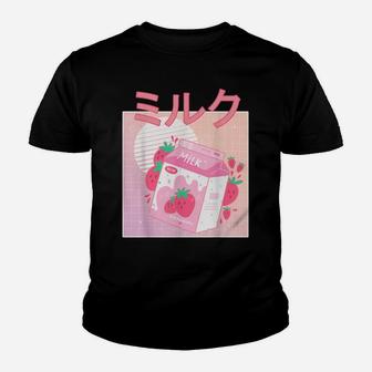 Funny Retro 90S Japanese Kawaii Strawberry Milk Shake Carton Youth T-shirt | Crazezy CA