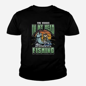 Funny The Voices In My Head Telling Me To Go Fishing Youth T-shirt | Crazezy