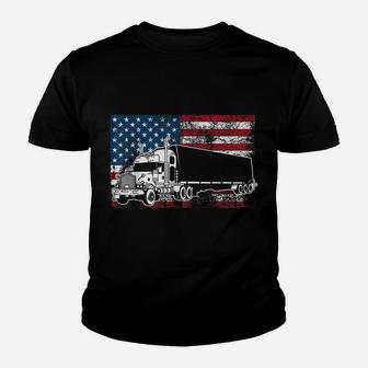 Funny Truck Driver American Flag 4Th Of July Trucker Gift Youth T-shirt | Crazezy
