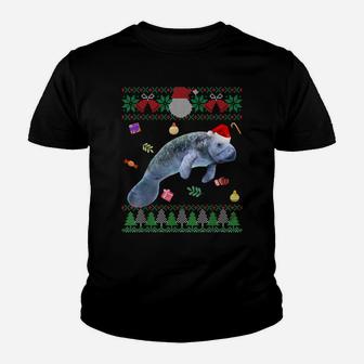 Funny Ugly Sweater Christmas Animals Santa Manatee Lover Youth T-shirt | Crazezy