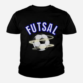 Futsal 2019 Soccer With Futsal Ball Blue And White Graphic Youth T-shirt | Crazezy DE