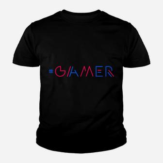 Gamer Retro Gaming Gamer & Video Game Lover Red & Blue Youth T-shirt | Crazezy